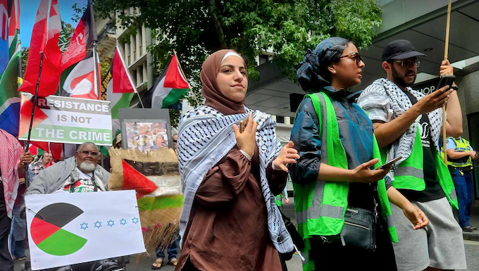 Pro-Palestinian protesters calling for an immediate ceasefire