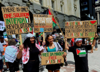 Pacific Islanders protesting for an immediate ceasefire to Israel's War on Gaza