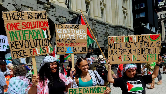 Pacific Islanders protesting for an immediate ceasefire to Israel's War on Gaza