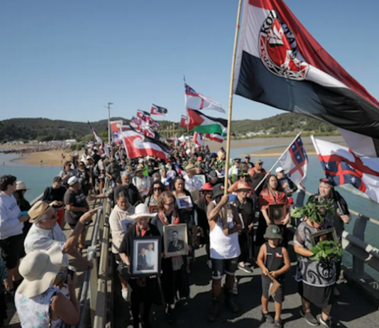 The Hikoī crosses over to Waitangi