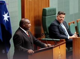 PNG Prime Minister James Marape addressing the Australian Federal Parliament