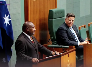 PNG Prime Minister James Marape addressing the Australian Federal Parliament