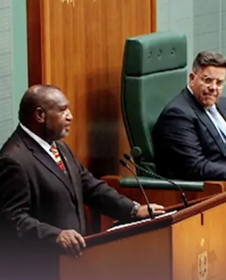 PNG Prime Minister James Marape addressing the Australian Federal Parliament
