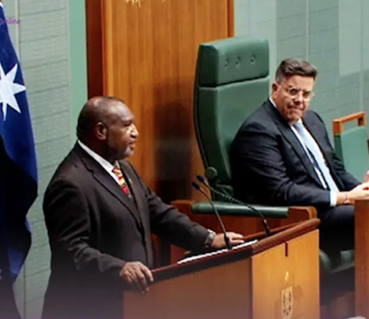 PNG Prime Minister James Marape addressing the Australian Federal Parliament