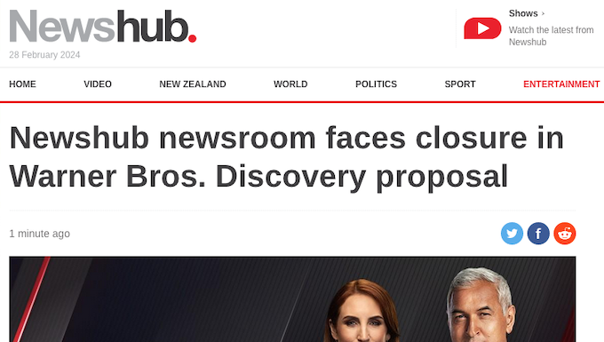 The news about New Zealand's Newshub newsroom facing closure