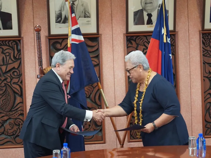 New Zealand Foreign Minister Winston Peters with Samoan Prime Minister Fiamē Naomi Mataʻafa