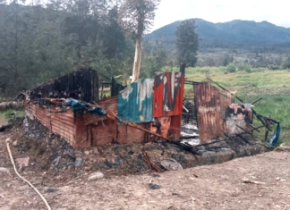 A burnt out Papuan home in Puncak regency