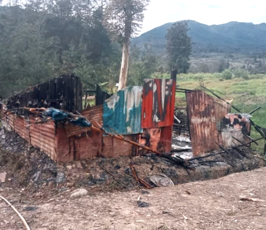 A burnt out Papuan home in Puncak regency