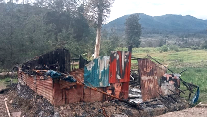 A burnt out Papuan home in Puncak regency