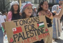 "Tongans for Palestine" with watermelon "tears"