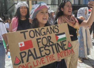 "Tongans for Palestine" with watermelon "tears"