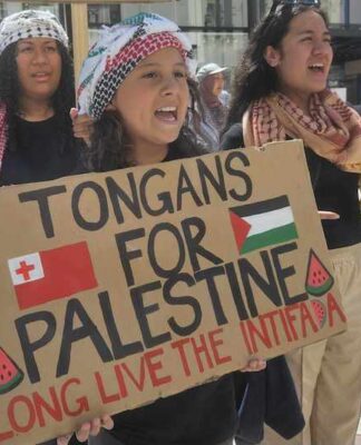 "Tongans for Palestine" with watermelon "tears"