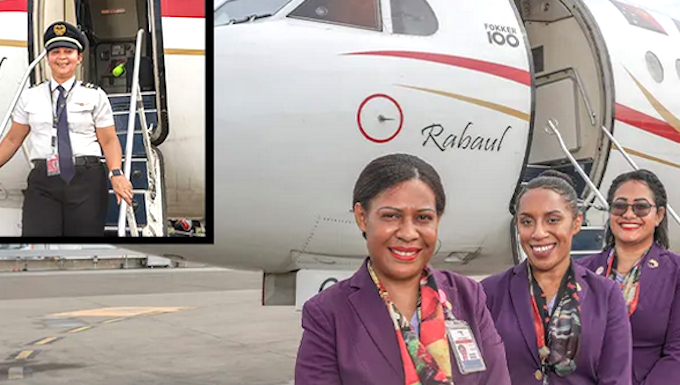 All female Air Niugini crew fly out to Cairns on International Women’s Day Celebrating International Women's Day in Papua New Guinea today with an all-women flight crew to Cairns