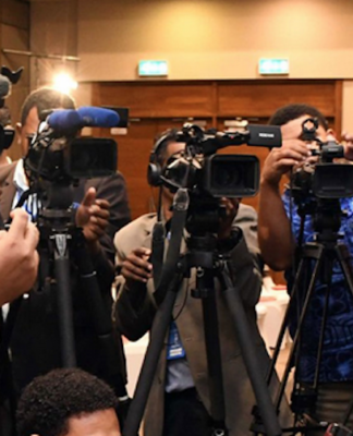 A Fiji news conference in Suva during Media Freedom Day last year