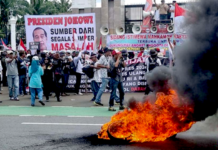 A protest in front of Parliament building in Jakarta