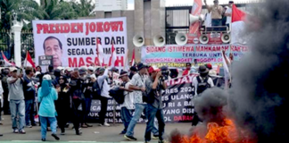 A protest in front of Parliament building in Jakarta