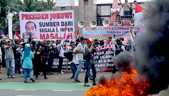 A protest in front of Parliament building in Jakarta