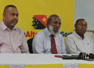 Hiri-Koiari MP Keith Iduhu (from left), Kerenga Kua of Sinasina-Yongomugl (former energy minister), and opposition leader Douglas Tomuriesa