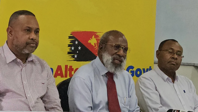 PNG leader Marape’s no confidence ‘accountability’ vote set for May Hiri-Koiari MP Keith Iduhu (from left), Kerenga Kua of Sinasina-Yongomugl (former energy minister), and opposition leader Douglas Tomuriesa