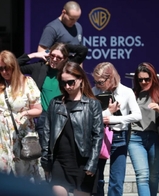 Newshub staff leaving a meeting on Wednesday