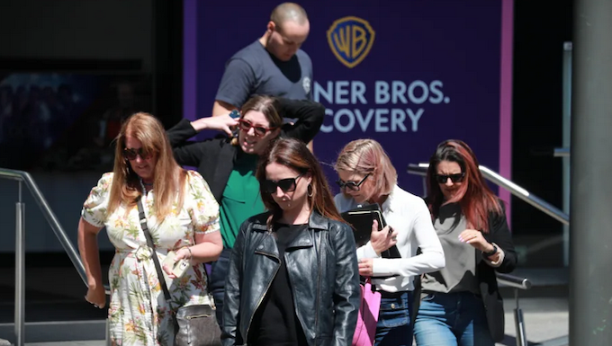 Newshub staff leaving a meeting on Wednesday