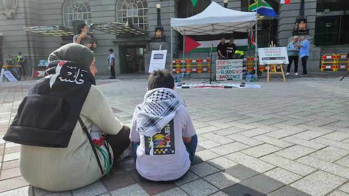 "Stop the Zionist bloodshed"