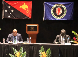 ABG President Ishmael Toroama (right) and PNG Prime Minister James Marape