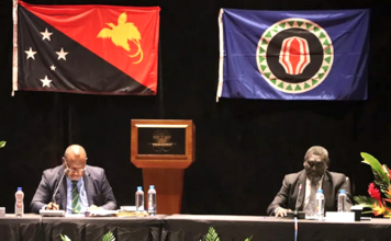 ABG President Ishmael Toroama (right) and PNG Prime Minister James Marape