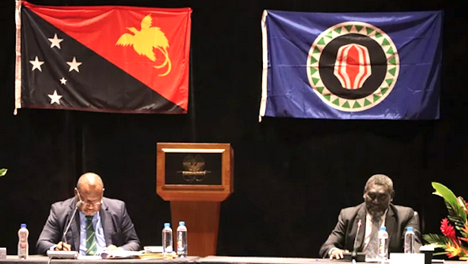 ABG President Ishmael Toroama (right) and PNG Prime Minister James Marape