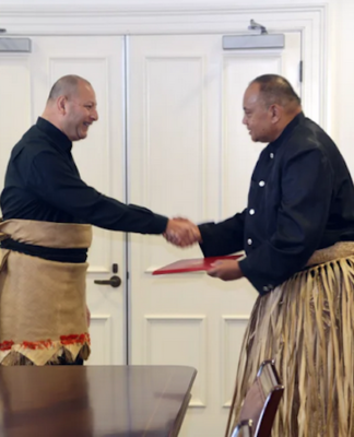 King Tupou VI receives Tonga's Prime Minister Hu'akavameiliku