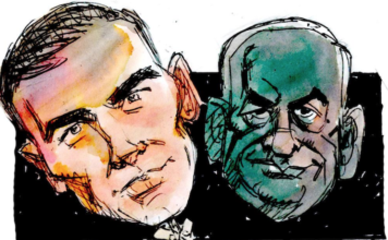 The mask comes off . . . how cartoonist Malcolm Evans characterised the Jack Tame Q&A interview