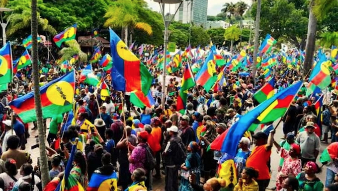 Tens of thousands of pro-independence supporters with Kanaky flags