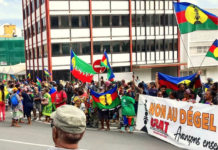 A pro-independence protest march en route to central Nouméa