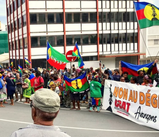 A pro-independence protest march en route to central Nouméa