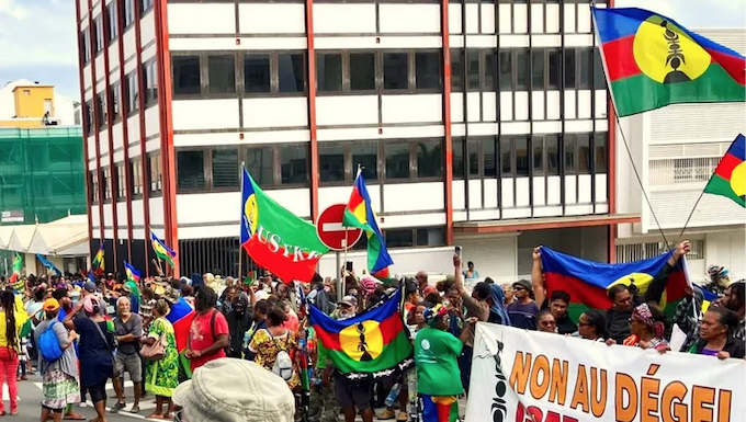 A pro-independence protest march en route to central Nouméa