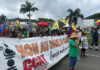 Kanak protesters in Nouméa demanding independence and a halt to France's proposed constitutional changes