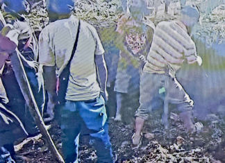 PNG highlanders look for signs of life or bodies buried under the rubble at Yambali village today after it was buried in a massive landslide in Enga province yesterday