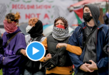 Masked pro-Palestinian student protesters in the United States