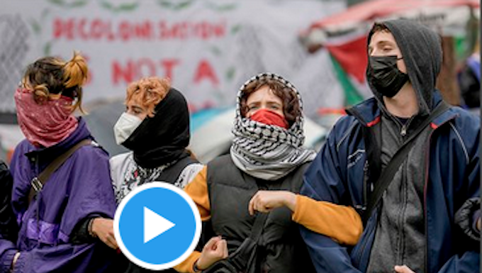 Masked pro-Palestinian student protesters in the United States
