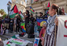 Kanak and Palestine solidarity activists hold a joint demonstration at Montpellier, southern France