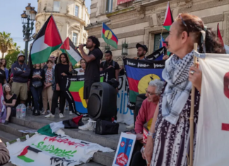 Kanak and Palestine solidarity activists hold a joint demonstration at Montpellier, southern France