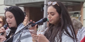 Palestinian NZ women speaking at the Gaza ceasefire rally
