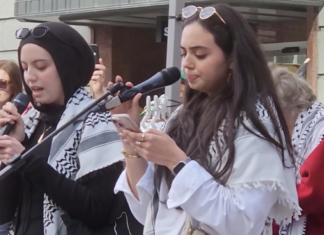 Palestinian NZ women speaking at the Gaza ceasefire rally