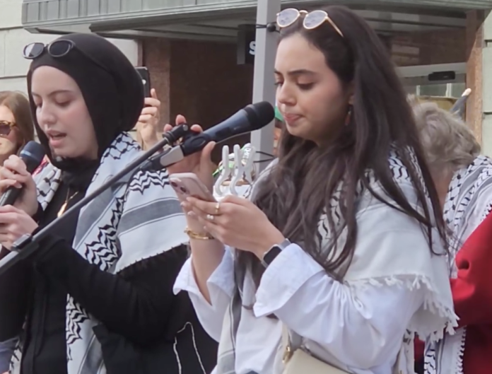 Palestinian NZ women speaking at the Gaza ceasefire rally