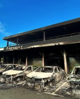 Burnt vehicles at the Renault dealership in Magenta district, Nouméa