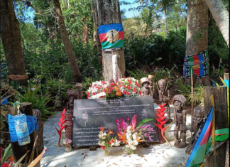 The shrine at Uvanu in northern New Caledonia where a ceremony was held yesterday to mark the anniversary of the execution of 10 Kanaks resisting French colonial rule in 1868