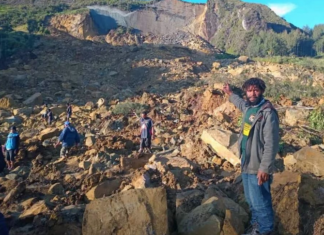 The huge landslide engulfed the Engan village of Yambali in the Papua New Guinea highlands early today