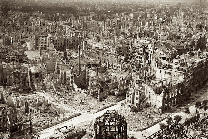 The ruins of Dresden following the Allied bombing in February 1945