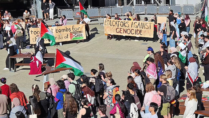New Zealand students and academics protest over Israel's genocidal war on Gaza and against the destruction of Palestinian education