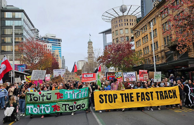 The "Stop the Fast Track Bill" protest in Auckland 